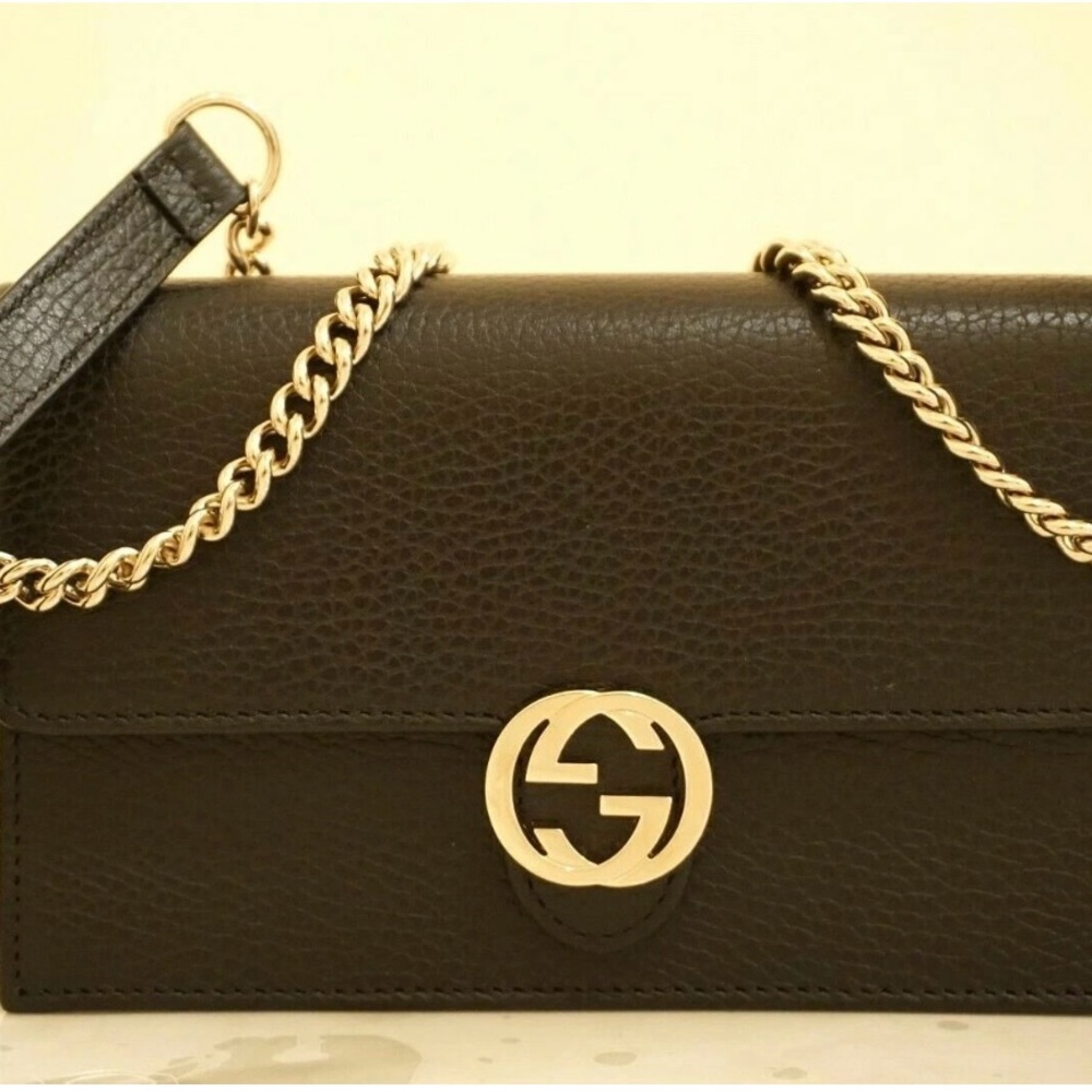 Gucci Interlocking Chain Wallet Black Leather Cross Body Bag - Picture 6 of 16